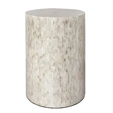 Mother of Pearl Cylinder Drum End Table Nacre Side Stool Round Accent Table C...