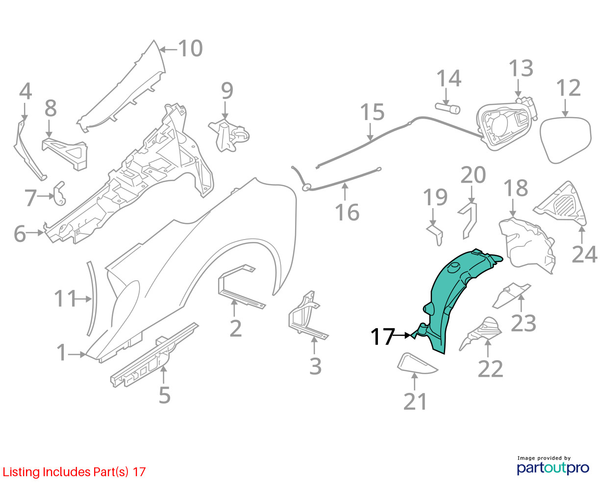 2014-2020 BMW i8 I12 Rear Left Frontward Fender Liner Splash Guard OEM