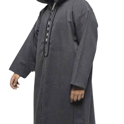 HABIBICOLLECTIONS Men’s Cashmere Wool Blend Thick Grey Long Sleeve Moroccan Hooded Thobe Jubba ...