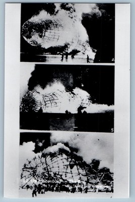 Lakehurst NJ Postcard Hindenburg The End Air Dirigible c1930's RPPC Photo