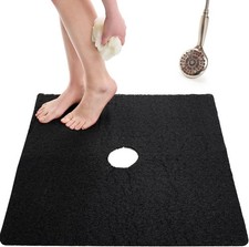 Enkosi Loofah Shower Mat with Drain Hole Textured PVC 27x27 Black 