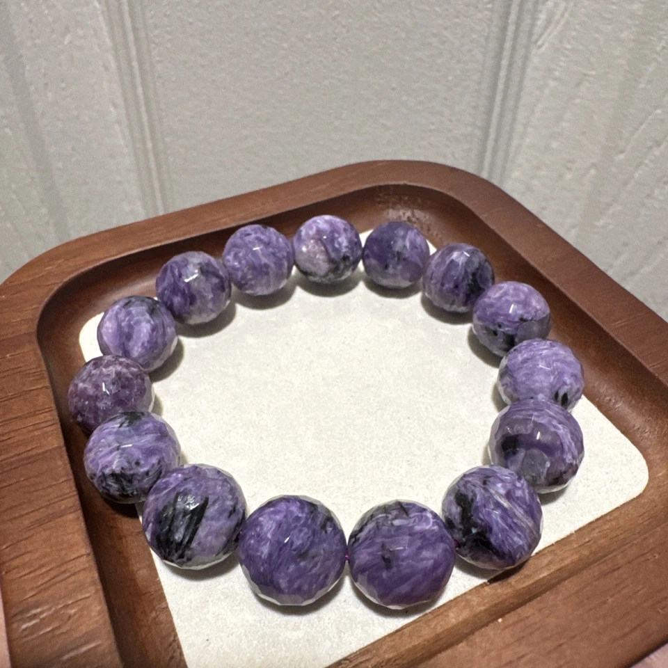 PULSERA DE LUJO FACETADA DE PIEDRAS PRECIOSAS NATURALES CHAROITE Foto 2 de 4