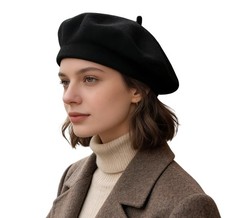Womens Wool-French-Beret-Hat - Classic-Chic Medium, Black