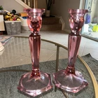 Vintage Pair Fenton Pink Art Glass CandleSticks Candle Holders 8.5” Tall  Set