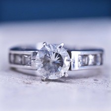 Size 8.25, vintage Sterling 925 silver engagement anniversary ring cluster Cz