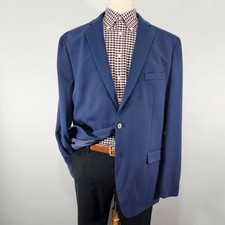 Chaps Men's Sport Coat Blazer Two Button Navy Blue Unstructured Poly Blend 48L