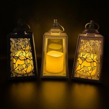 Set 3 lanterne decorative LED blu per esterno - adatte per esterno bianco caldo timer