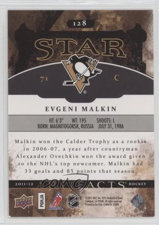 2011-12 Upper Deck Artifacts Star Gold Spectrum /25 Evgeni Malkin #128 - Image 2 of 2