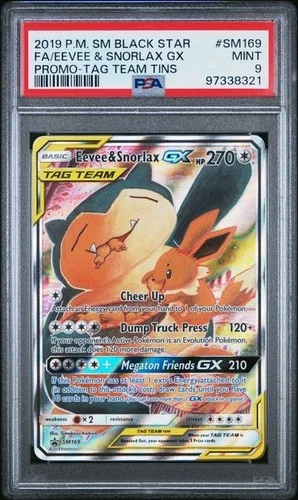 Pokemon TCG - Eevee & Snorlax GX #SM169 - Tag Team Promo - PSA 9 Mint