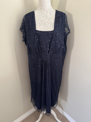 Neu Together Damen-Midikleid marineblau mit Perlen, UK-Größe 28, Abendmode