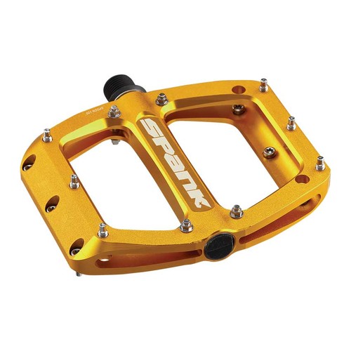 Spank Spoon 90 Platform Pedals 9/16" Concave Aluminum Body Replaceable Pins Gold - Picture 2 of 2