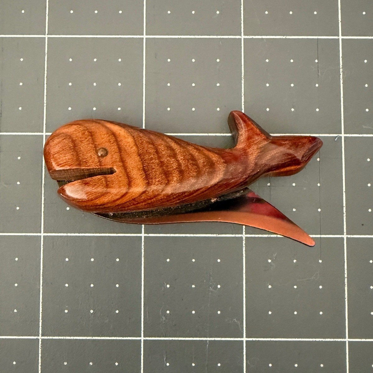 Vintage Wood Copper Whale Brooch Pin Fisherman Nautical Marine Art Coastal