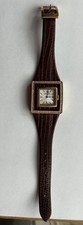 BCBG Maxazria Rose Gold toned Watch Gem Glitz Bezel Brown Leather Strap