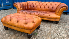 TETRAD Oskar Tan Leather 3-seater Chesterfield Sofa Stool FREE DELIVERY 🚚🚚🚚🚚