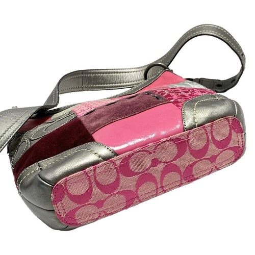 Auth COACH Holiday Patchwork Medium Duffel Multicolor F12863 Pink Dark Gray - - Picture 4 of 9