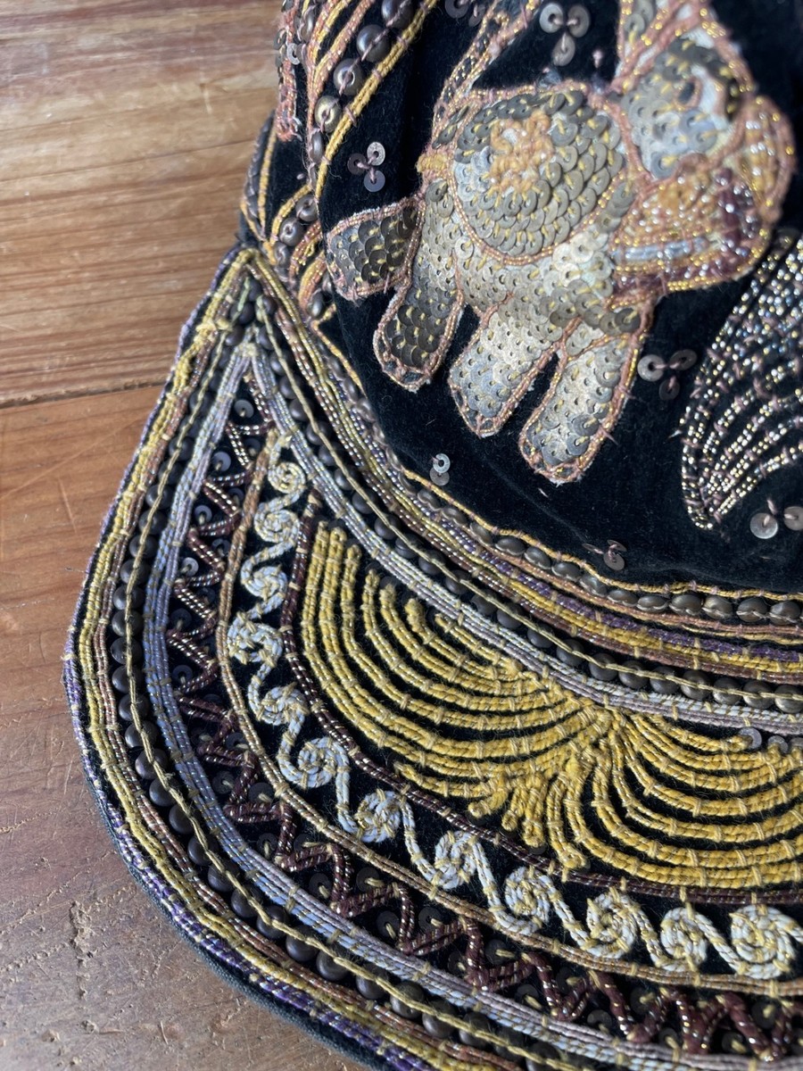 ?? Vintage Hand-Embroidered Elephant Sequin Hat — One of a‎ Kind Vintage Adult Embroidered Sequin Beaded Thailand Elephants  main image 4