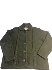 Worthington Vintage Forest Green 100% Wool Cable Knit Cardigan Petite Medium