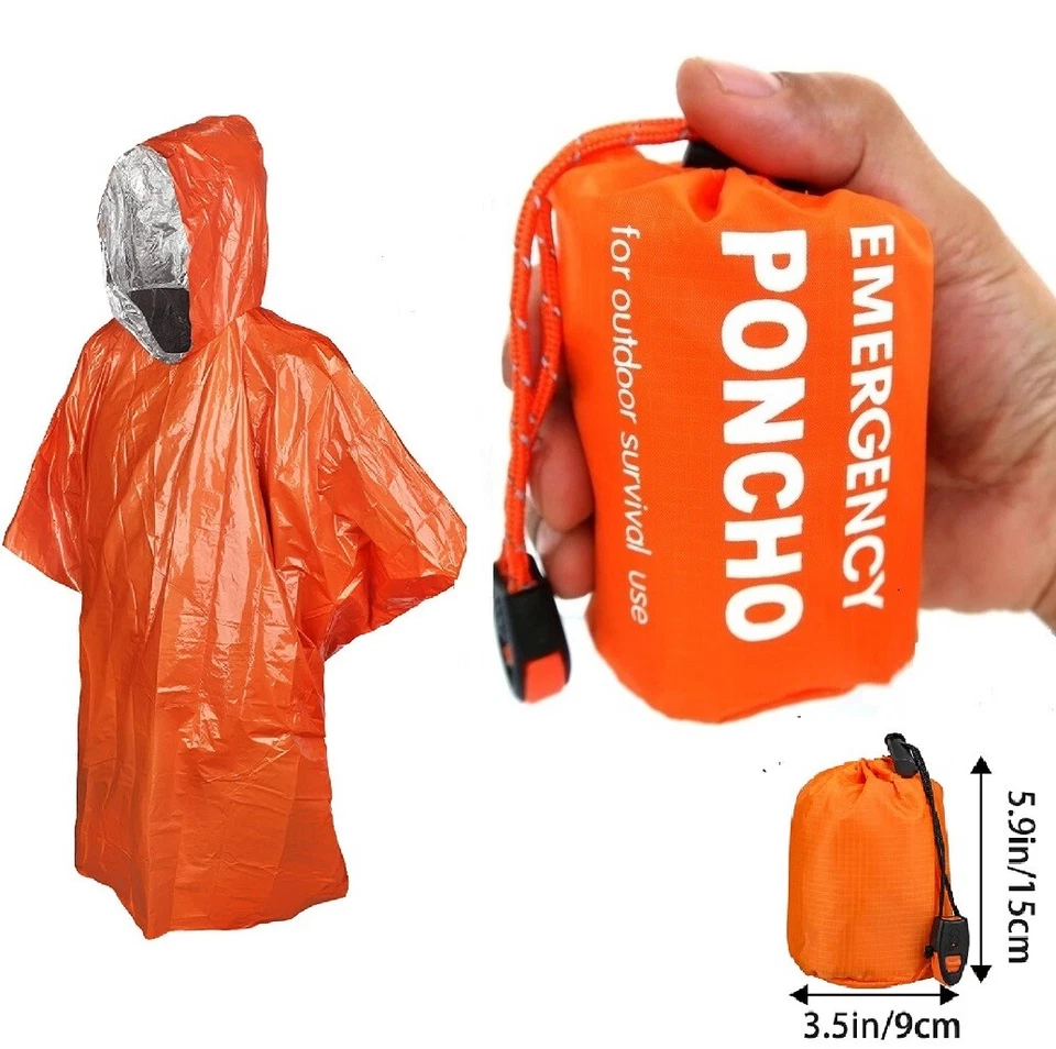 1-20 Impermeable de Supervivencia de Emergencia Reutilizable Mylar Manta Térmica Poncho Silbato Foto 2 de 4