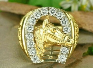 Authentic 2Ct Round Cut Lab Created Diamond Men's Horseshoe Ring 14K Yellow Gold Plated