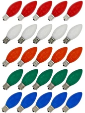 25 Pk C9 Replacement Bulbs for Christmas Lights, E17, 7 Watt, Ceramic Multicolor