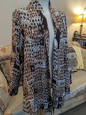 James Lakeland Stunning Open Front Waterfall 100% Linen Jacket Uk 12 Brown Mult