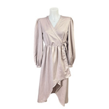 Express Pink Blush High Low Wrap Midi Dress Puff Long Sleeves size S/M