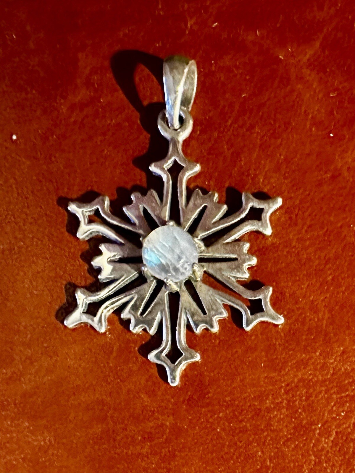 Solid Sterling Silver Snowflake Pendant With Moon… - image 2