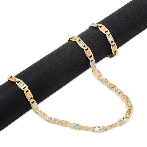 10K Solid Tri Yellow Rose White Gold 5mm Valentino Chain Womens Necklace 20" - Picture 12 of 12