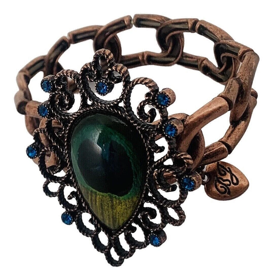 Pulsera Betsey Johnson Grande Pluma de Pavo Real 7.2" Veg Garden Marruecos Foto 3 de 4