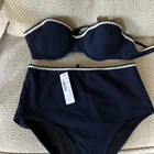 J.CREW Pique Rick -Rack Trim High Waist Bathing/Swim Bikini ~Navy/White~ S