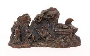 Antique Chinese Carved Hard Wood Statue Figure Sculpture Scene