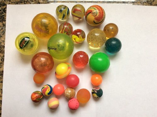 Vintage Lot of 28 Rubber Super Ball Multi Color Swirl strobes Bouncy Balls