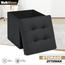 Faux Leather Black Storage Ottoman Classic Cube Seat Home Entryway D cor Benches
