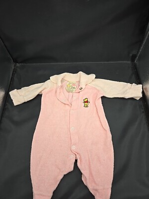 Vtg Sears Pink WINNIE THE POOH COLLECTION Footed Sleeper Pajamas Newborn 0-13lbs