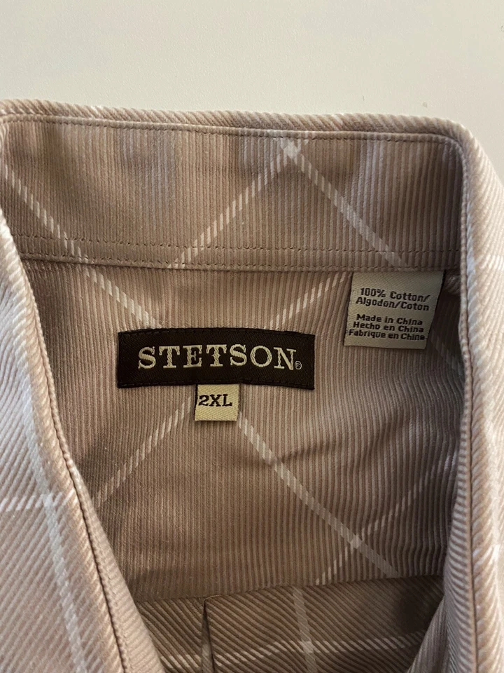 Stetson Thick Ctn Tan Plaid LONG SLEEVE SHIRT 2XL XXL 18 x 38/39 Length 37.5 - Image 4 of 4
