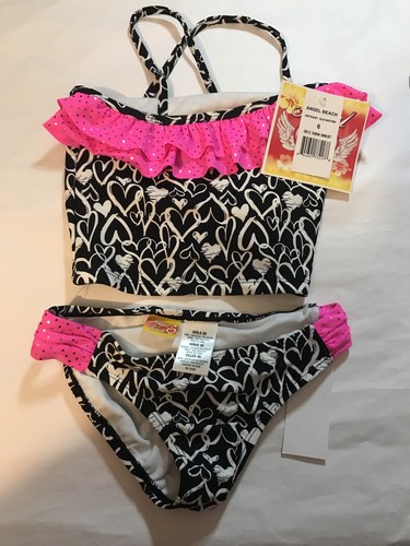 Angel Beach Girls Two Piece Tankini Pink,White and Black Size 6 NWT - Picture 3 of 3