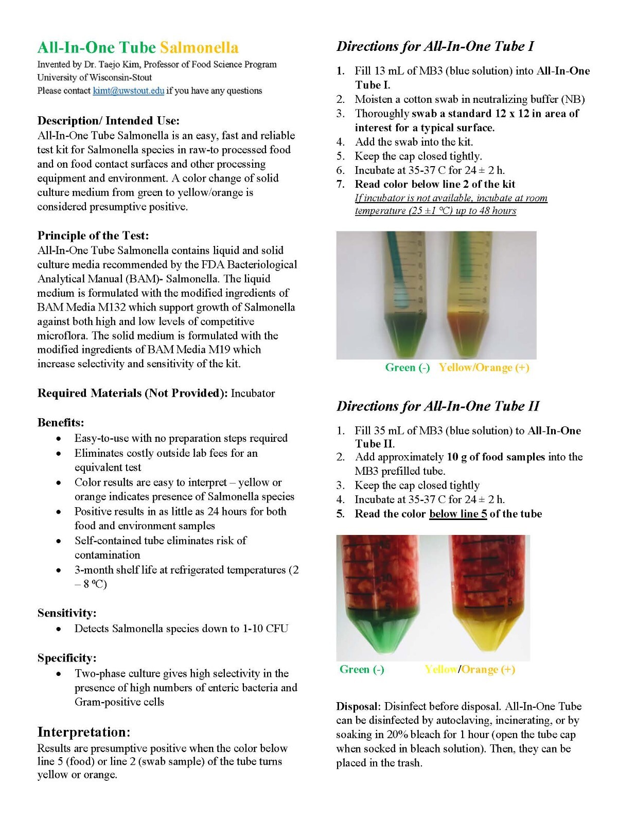 Reliable, In-House Salmonella Test Kit for Wet/Dried Environment - 4 Tube Kits