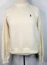  248 Polo RALPH LAUREN Womens SMALL Cream SWEATER Cable Knit Pullover Fleece NWT
