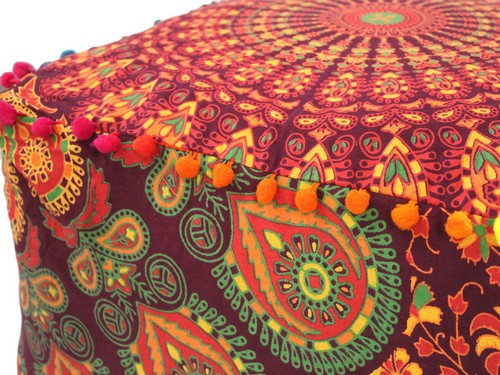 Ottoman Indian Mandala Pouf Cover Cotton Floor Cushion Cover Large Square Case - Picture 5 of 6