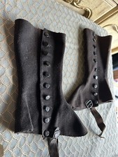 Vintage 1920s Antique Boot Spats Black 10-Button Knee High Leggings Shoe Gaiters