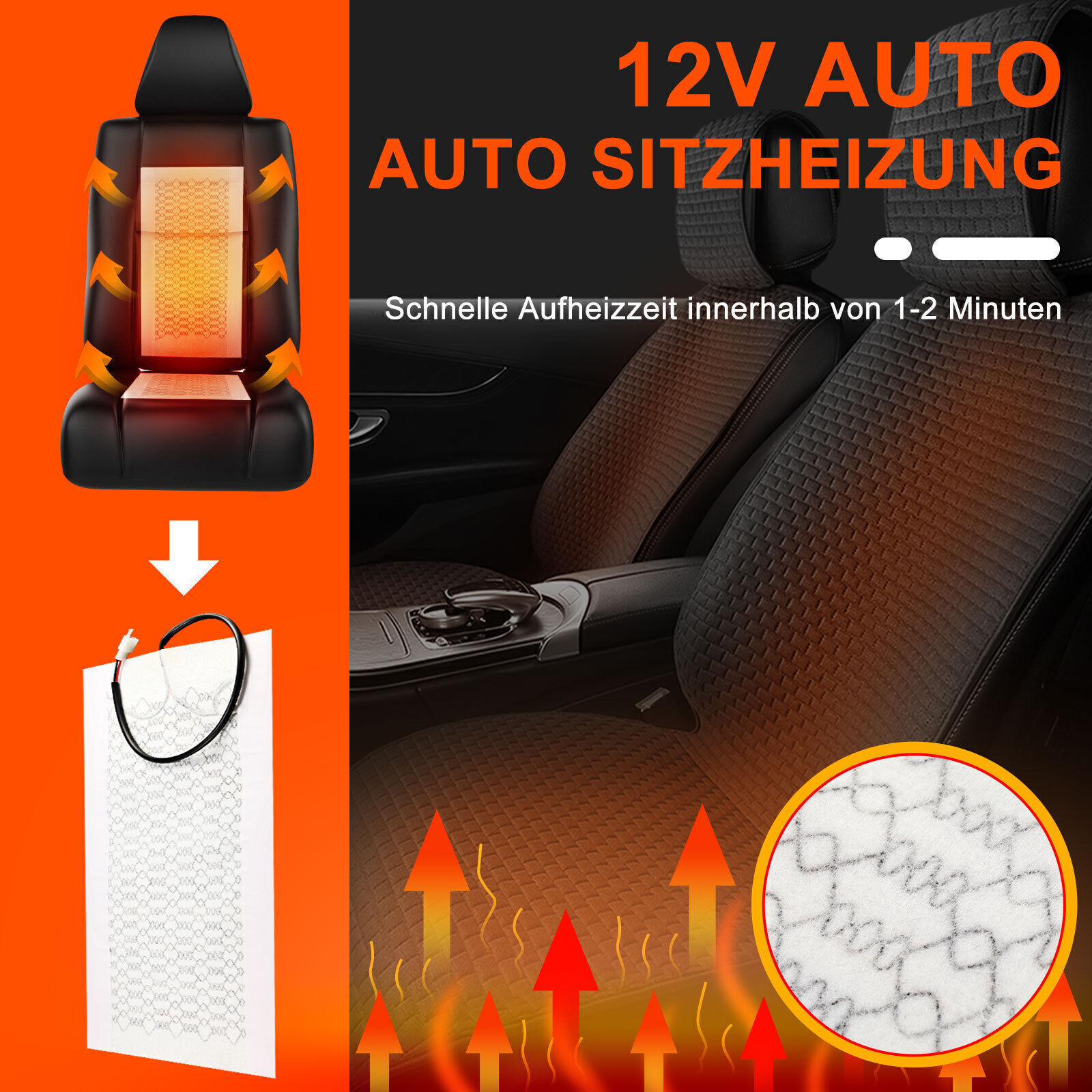 Gearzaar Sitzheizung 12V 2 SET AUTO Carbon Universal Sitzheizung Heizmatten Nachrüstsatz 176678092562 Kfz Sitzbezüge