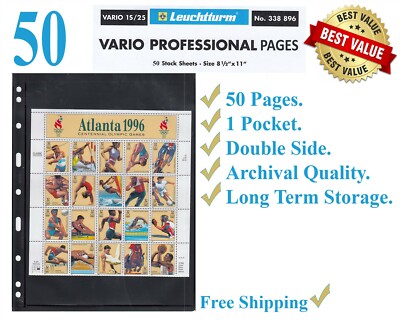 50 Lighthouse Vario 1S Pages 1 Pocket Double Side Black Archival Album Sheets