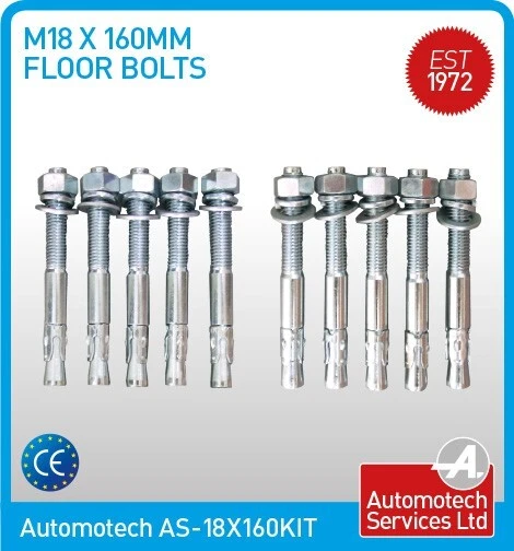 AUTOMOTECH M18 X 160mm Floor Bolts, 10pcs / Through Bolts / Anchor Bolts / Bolts for 2 post