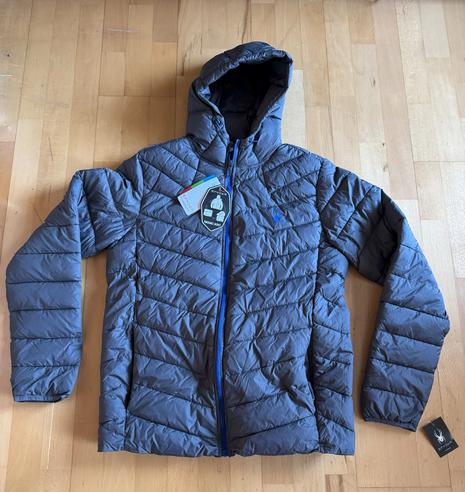 Spyder Men's Peak Packable Hoodie Puffer Insulator Jacket - Gray - Size S