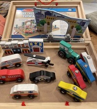 Melissa  Doug Take Along Town Includes 2 Buildings, 10 Vehicles 2 Bridge Extras