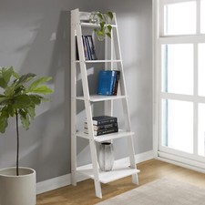 Corona Bookcase Ladder Back Distressed White Wax Solid Pine Wooden Shabby Chic