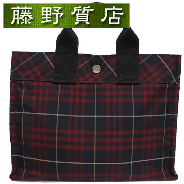 (Beauty) BURBERRY Blue Label Mini Nylon Tote Bag Red Multicolor Silver Metal F