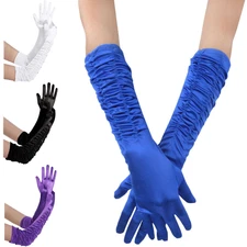Women's Bridal Wedding Halloween Christmas Party Gloves Satin Long Sleeve Gloves