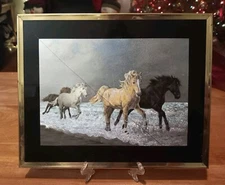 Dufex Foil Print 4 Equestrian Horses In Ocean Water By Rosemary Sarah Welch 