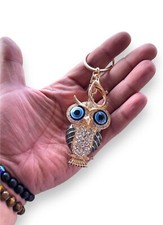Black Blue Beads With Evil eye Crystal Rhinstone Owl Keychain Gift For Her K180